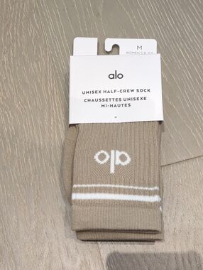 ALO Yoga Taupe Half-Crew Socks with White Stripe